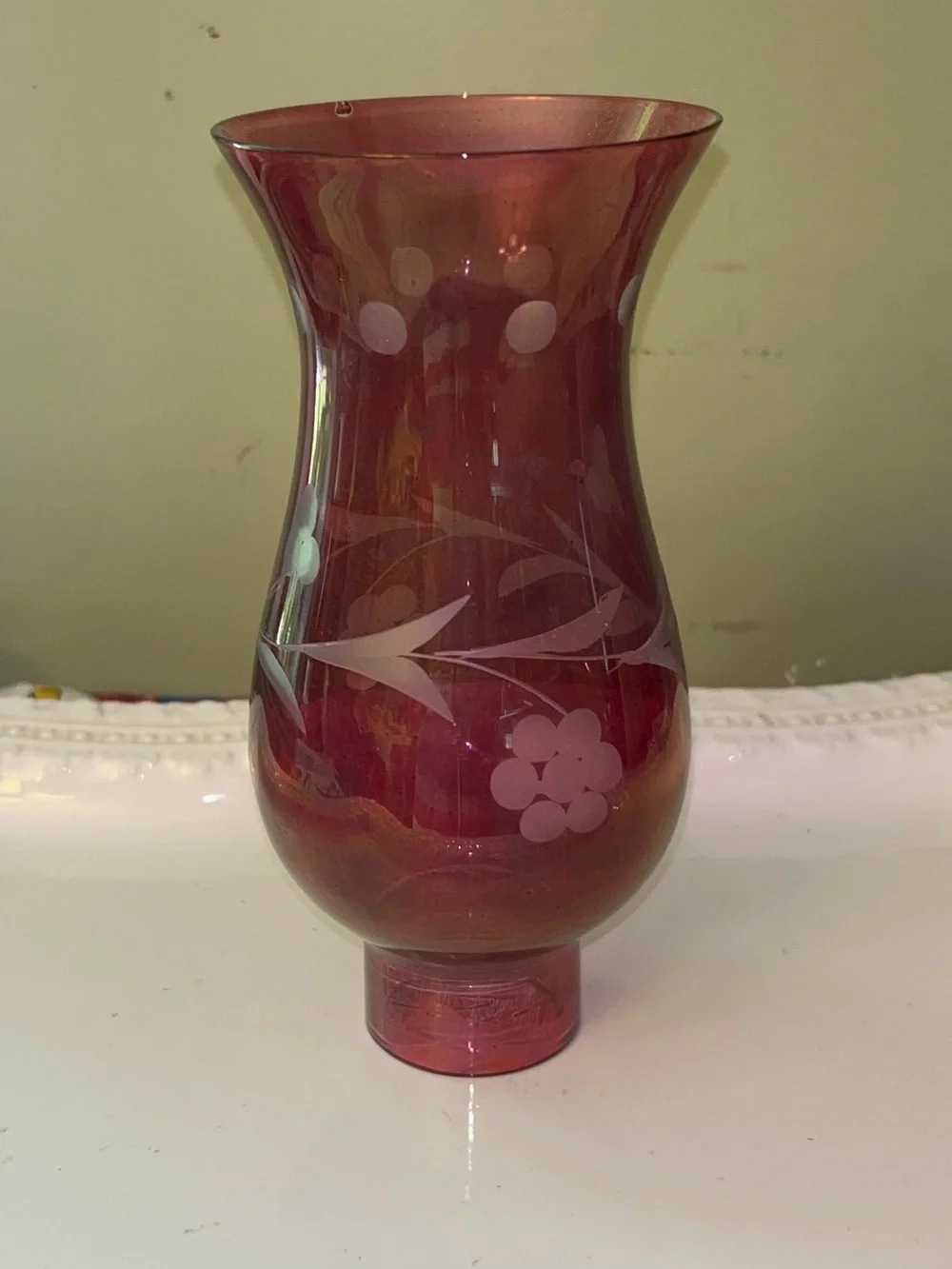 Vintage Cranberry Flashed Glass Hurricane Lamp Shade